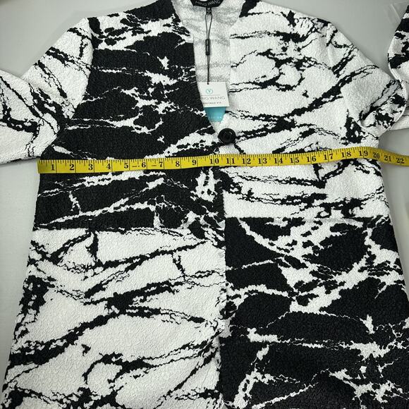 Ming Wang Jacket Womens Medium Black White Abstract Textured Button Front Blazer - Picture 6 of 10